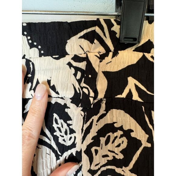Zara Pants Women Large Black Ivory Floral Print Slightly Sheer Wide Leg Boho - Picture 9 of 12